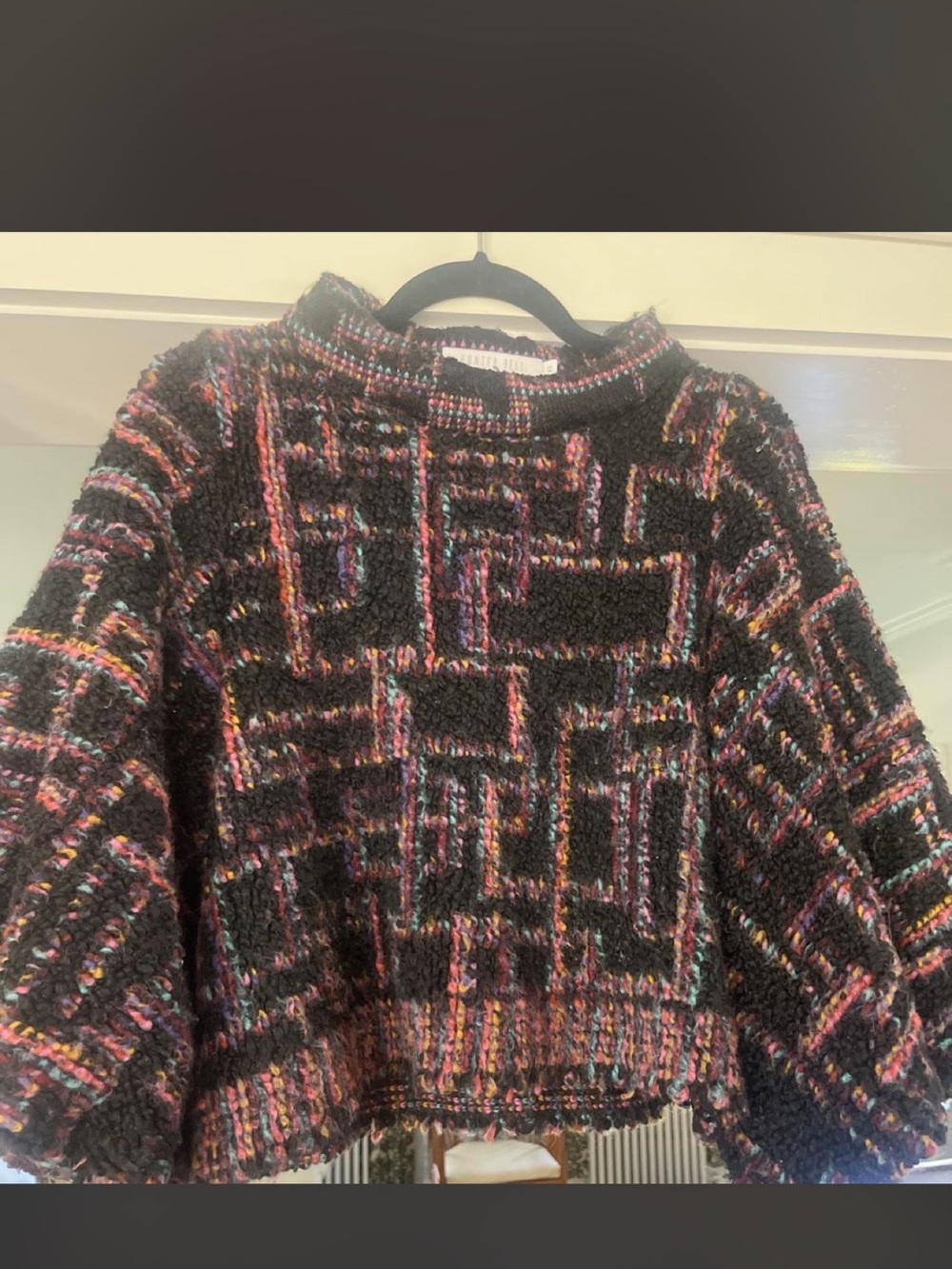 Hunter Bell- Black Multicolor Patterned Bouclé Sweater